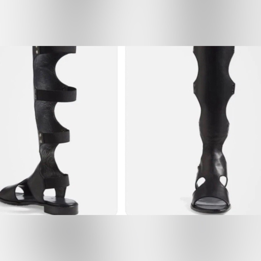 Stuart Weitzman Backview Tall Gladiator Black Leather Sandal Size 37 US 6.5 - Picture 3 of 9